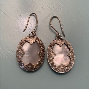Victorian style sterling filigree mother of pearl earrings